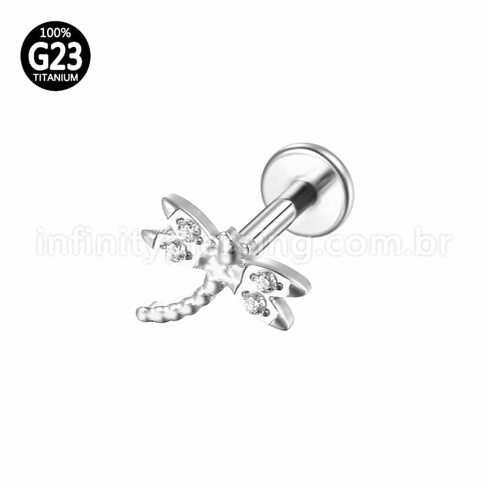 Piercing Labret Titânio Libélula Zircônia