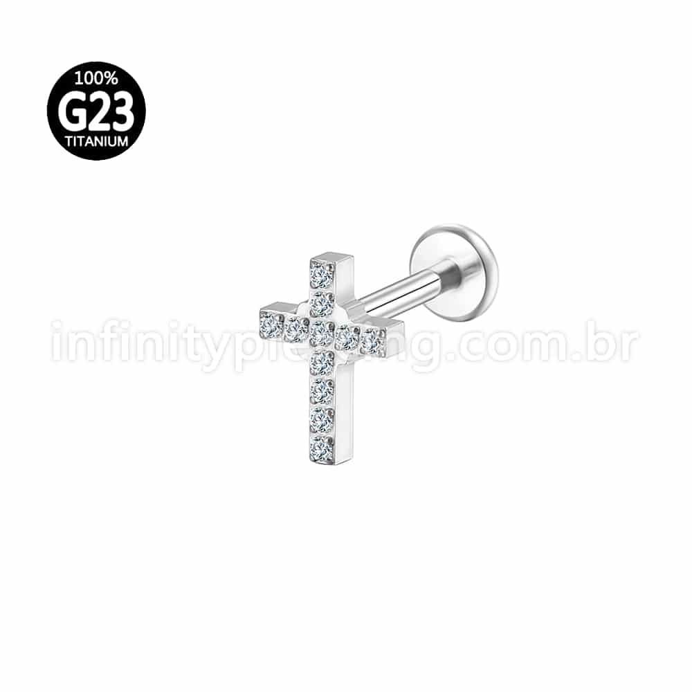 Piercing Labret Titânio Cruz Zircônia