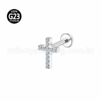 Piercing Labret Titânio Cruz Zircônia