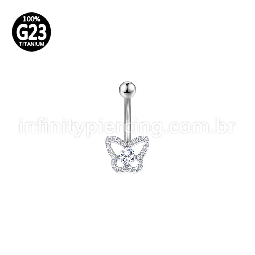 Piercing Banana Titânio Borboleta Zircônia Cravejada