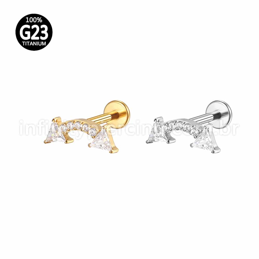 Piercing Labret Titânio Curvo Seta Zircônia Cravejada
