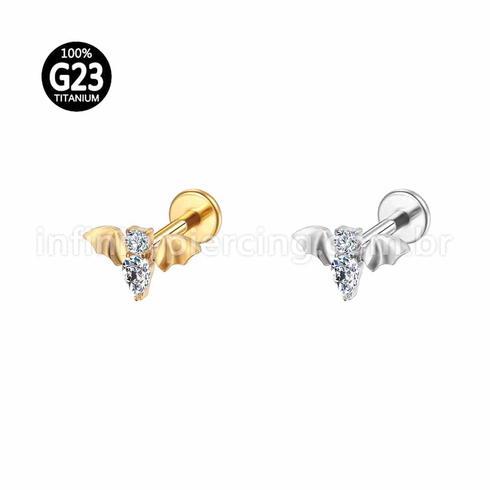 Piercing Labret Titânio Morcego Zircônia