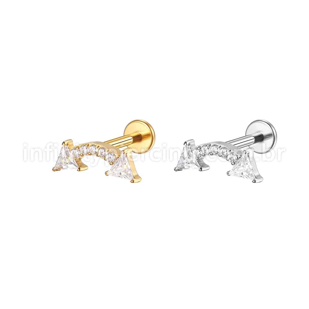 Piercing Labret Aço Cirúrgico Curvo Seta Zircônia