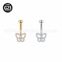 Piercing Banana Titânio Borboleta Zircônia Cravejada