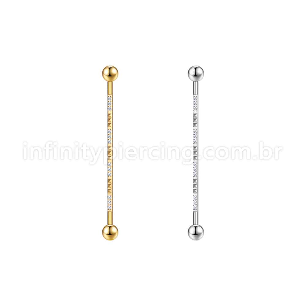 Piercing Transversal Aço Cirurgico Detalhes/Zircônia