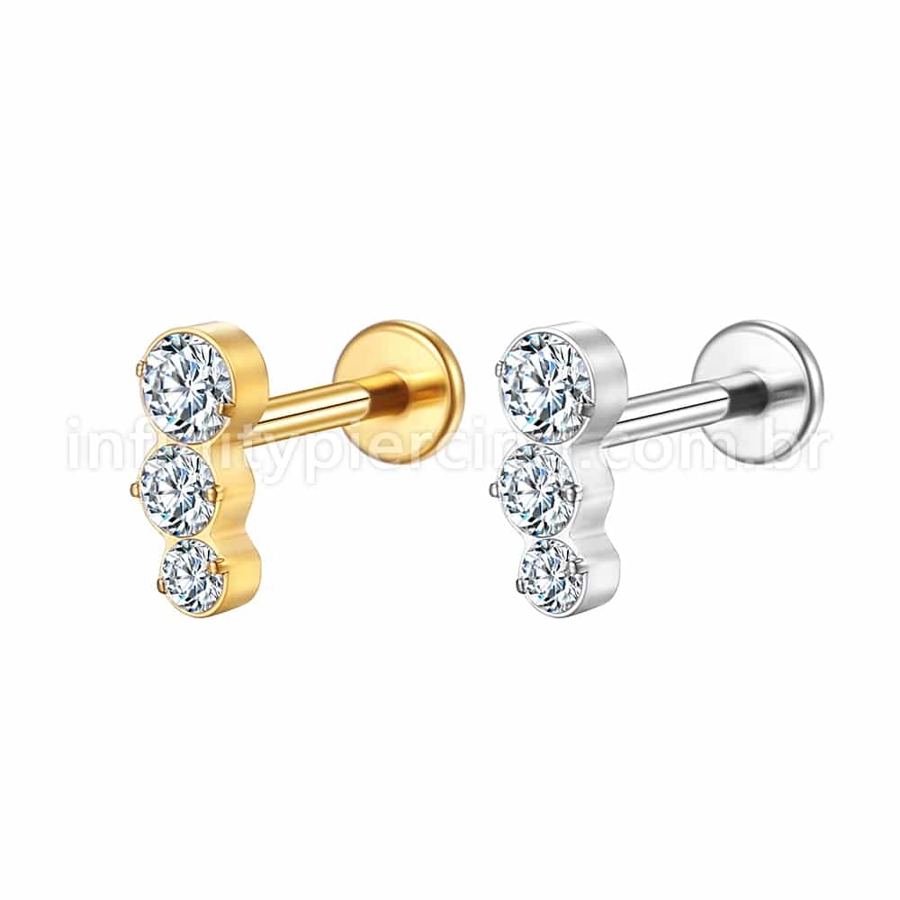 Piercing Labret Aço Cirúrgico Degrade 3 Zircônias