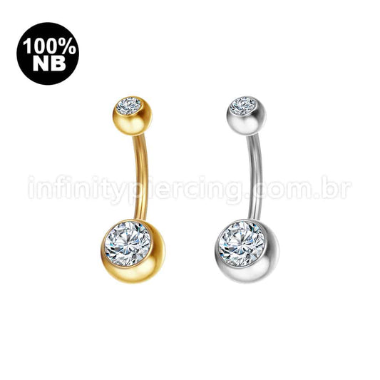 Piercing Banana Nióbio 2 Pedras Zircônia Rosca Externa