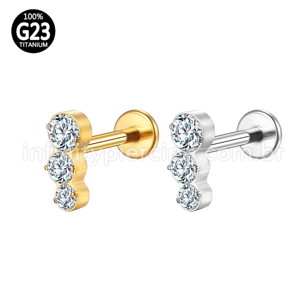 Piercing Labret Titânio Zircônia Cravejada