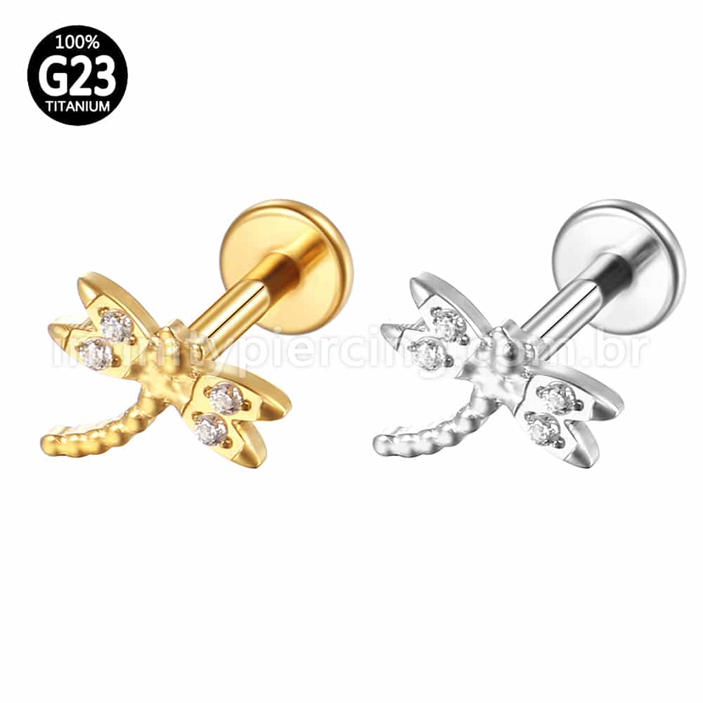 Piercing Labret Titânio Libélula Zircônia