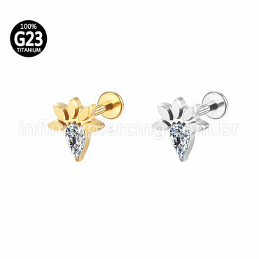 Piercing Labret Titânio Detalhes Gota Zircônia