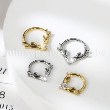 Piercing Argola Titânio Chifre De Alce Zircônia Cravejada