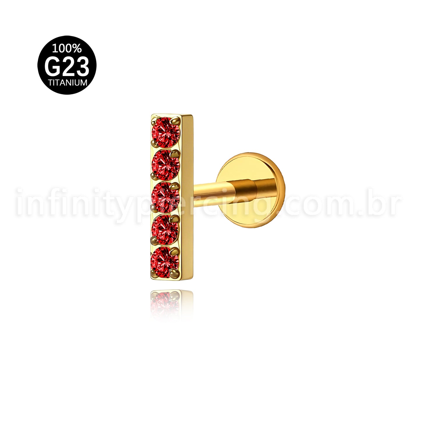 Piercing Labret Titânio Rosca Interna Barra Zircônia Grande