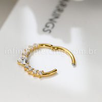 Piercing Argola Aço Cirúrgico Coração Zircônias Cravejada
