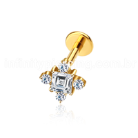 Piercing Labret Aço Cirúrgico 5 Zircônias
