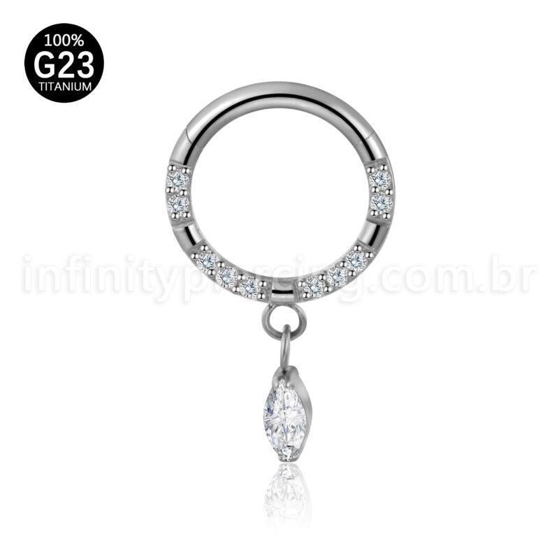 Piercing Argola Titânio Zircônia Frontal Pingente Oval Com Pontas