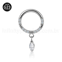 Piercing Argola Titânio Zircônia Frontal Pingente Oval Com Pontas