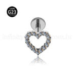 Piercing Labret Titânio Coração Vazado Zircônia