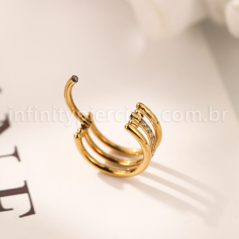 Piercing Argola Titânio Segmento Articulado 1 Fileira Zircônia / 2 Fileiras Lisas