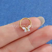 Piercing Argola Titânio Segmento Articulado Borboleta Zircônia Cravejada