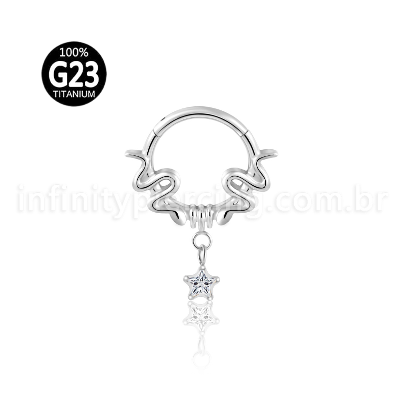 Piercing Argola Titânio Detalhada Com Pingente Estrela