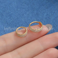Piercing Argola Aço Cirúrgico Segmento Articulado 2 Fileiras Zircônia Cravejada
