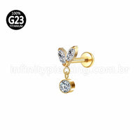 Piercing Labret Titânio 2 Petalas Com Pingente Zircônia