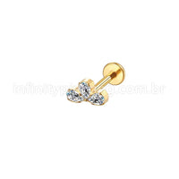 Piercing Labret Aço Cirúrgico 3 Folhas Zircônias