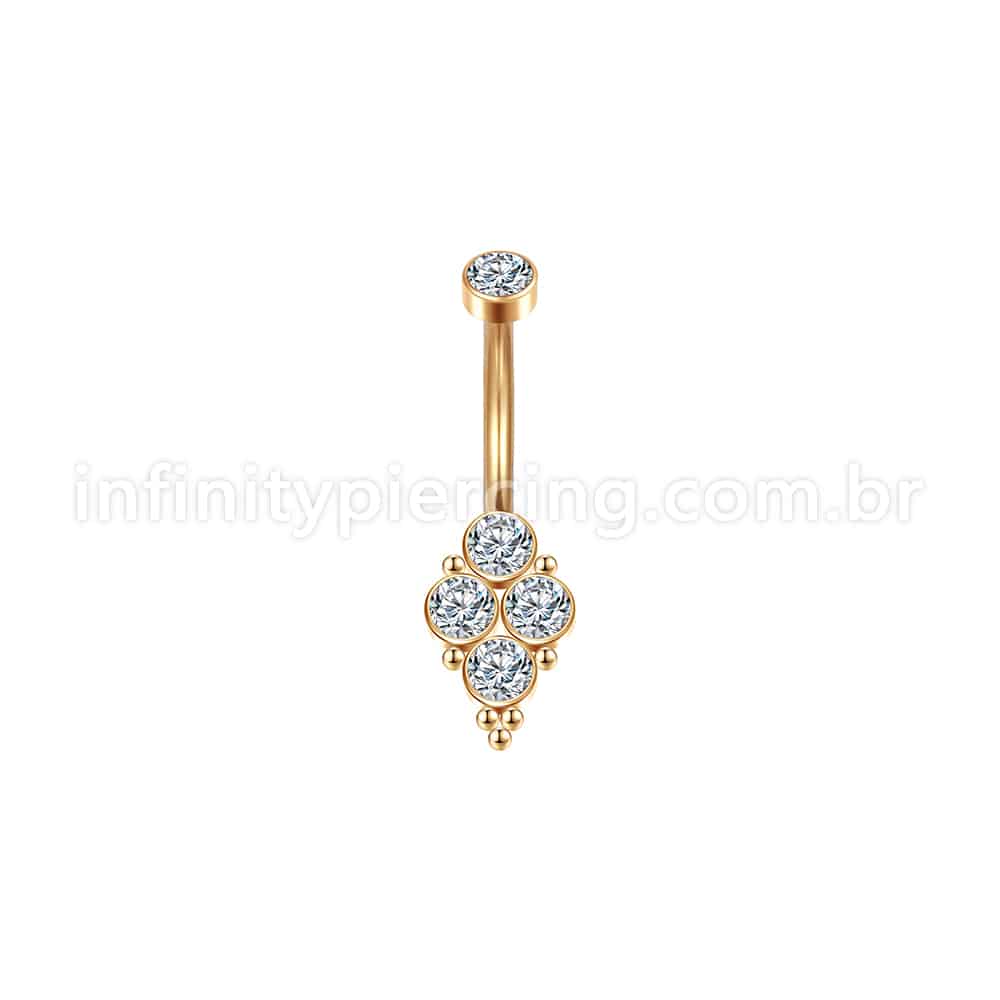 Piercing Banana Aço Cirúrgico Indiano 4 Zircônias Cravada