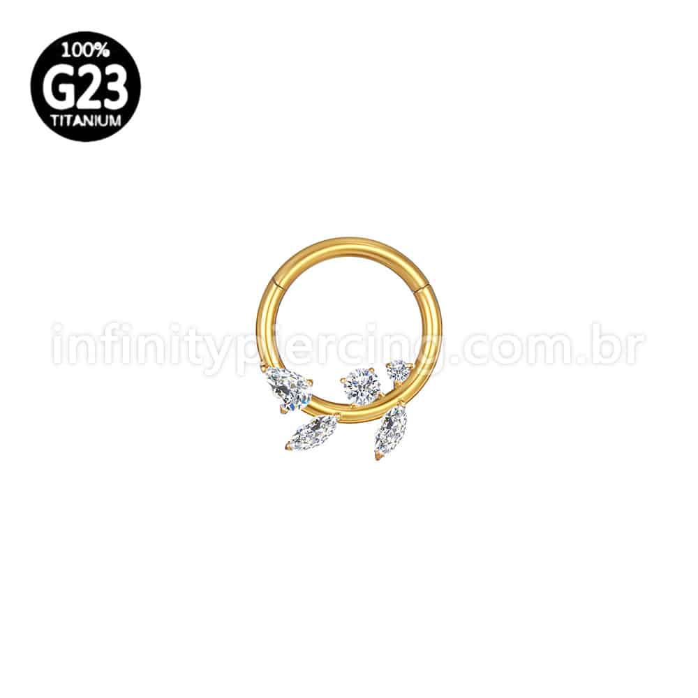 Piercing Argola Titânio Folha Zircônia Cravejada