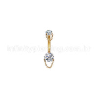 Piercing Banana Aço Cirúrgico 2 Pedras Zircônia Com Correntes