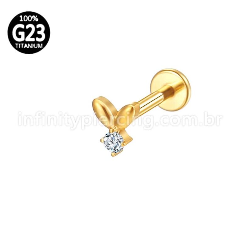 Piercing Labret Titânio Folhinhas Zircônia Cravejada