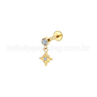 Piercing Labret Aço Cirúrgico Ponto De Luz Com Pingente Estrela