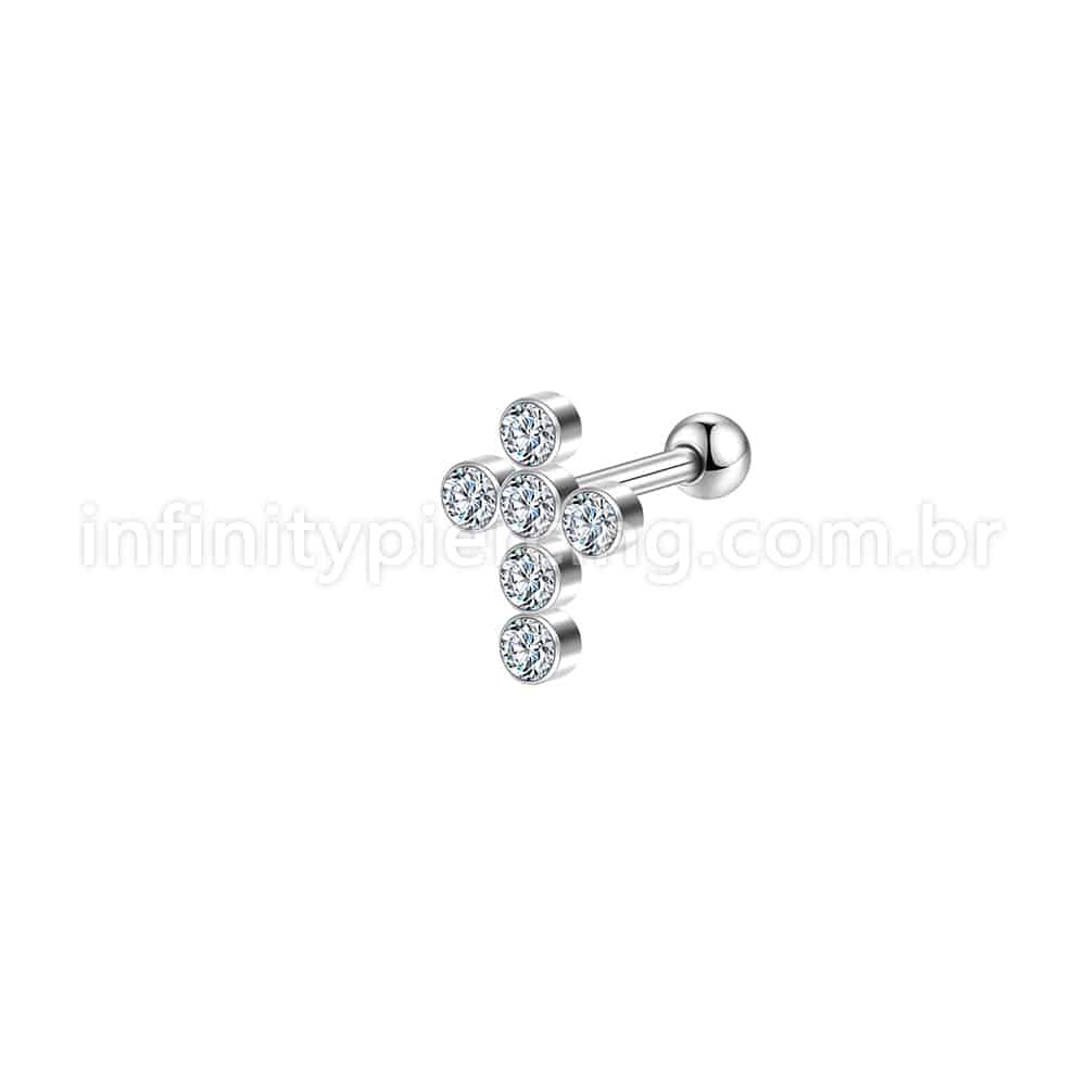 Piercing Minibarbell Aço Cirúrgico Cruz Zircônia Cravada