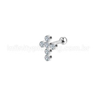 Piercing Minibarbell Aço Cirúrgico Cruz Zircônia Cravada