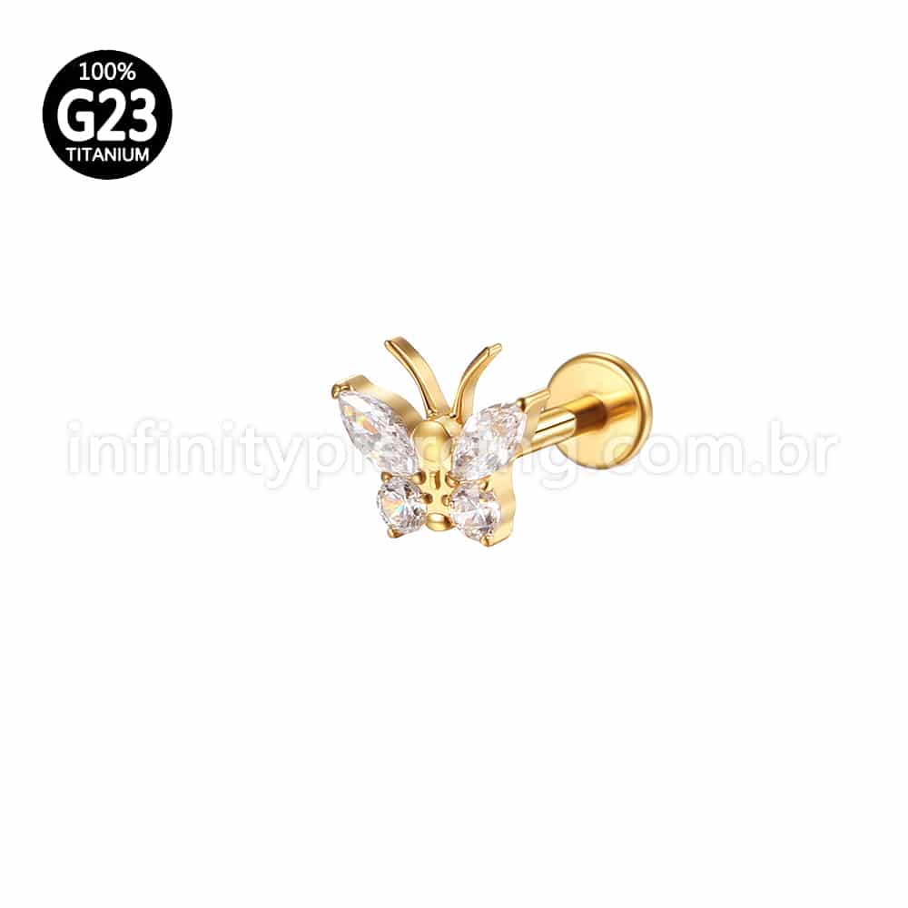 Piercing Labret Titânio Borboleta Zircônia