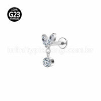 Piercing Labret Titânio 2 Petalas Com Pingente Zircônia