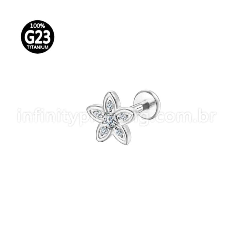 Piercing Labret Titânio Flor Zircônia