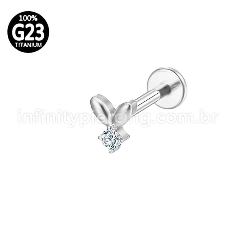 Piercing Labret Titânio Folhinhas Zircônia Cravejada