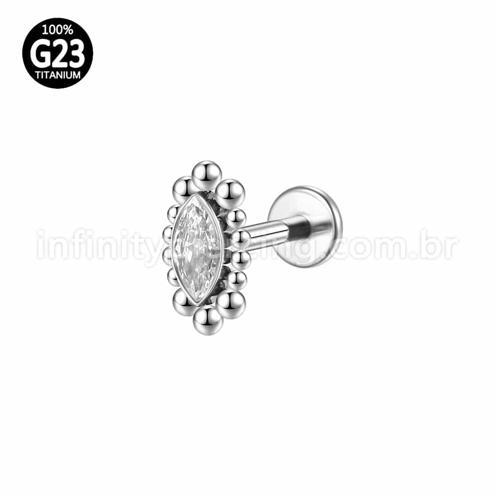 Piercing Labret Titânio Oval Indiano Zircônia