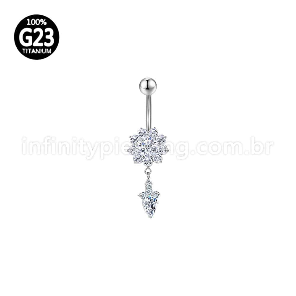 Piercing Banana Titânio Flor Zircônia Com Pingente