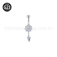 Piercing Banana Titânio Flor Zircônia Com Pingente
