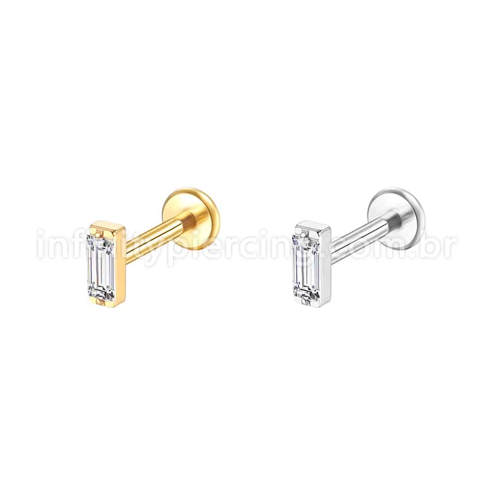 Piercing Labret Aço Cirúrgico Retângulo Zircônia