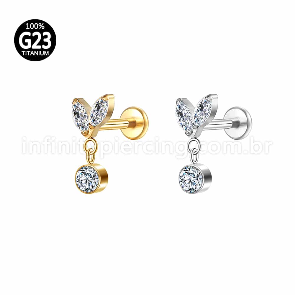 Piercing Labret Titânio 2 Petalas Com Pingente Zircônia