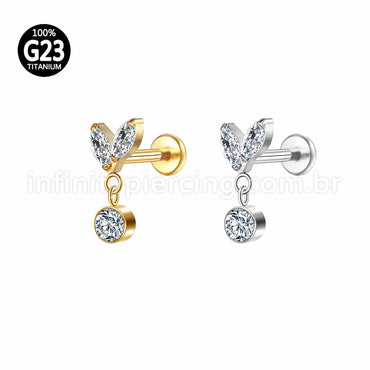 Piercing Labret Titânio 2 Petalas Com Pingente Zircônia