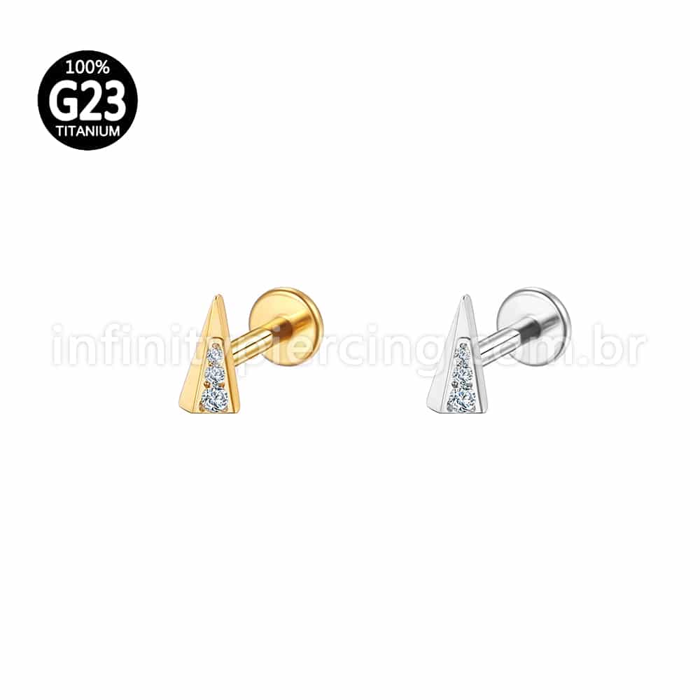 Piercing Labret Titânio Triangulo Zircônia