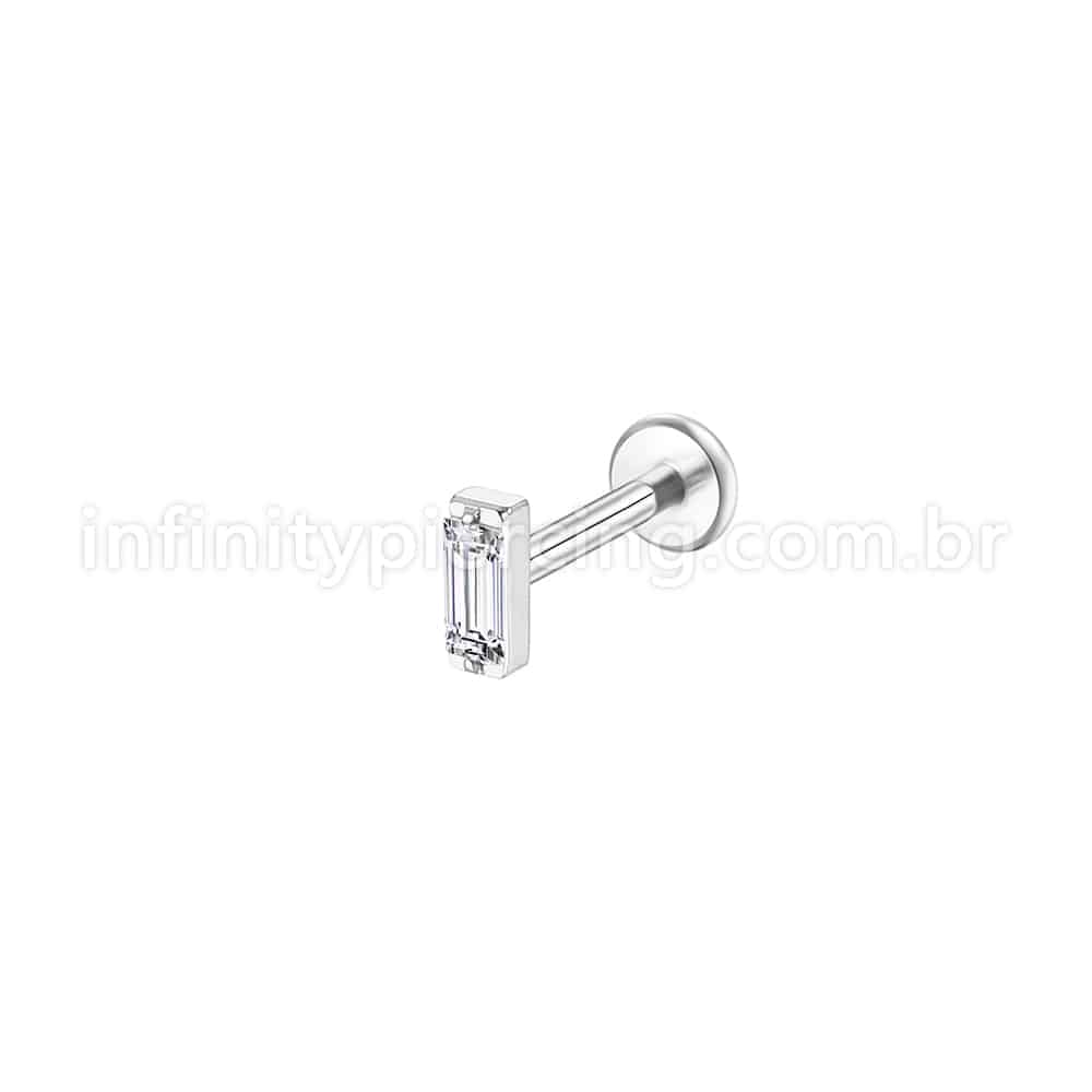 Piercing Labret Aço Cirúrgico Retângulo Zircônia