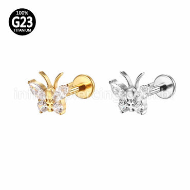 Piercing Labret Titânio Borboleta Zircônia