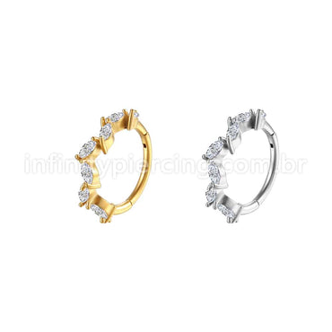 Piercing Argola Aço Cirúrgico Segmento Articulado Losango Zircônias Cravejadas