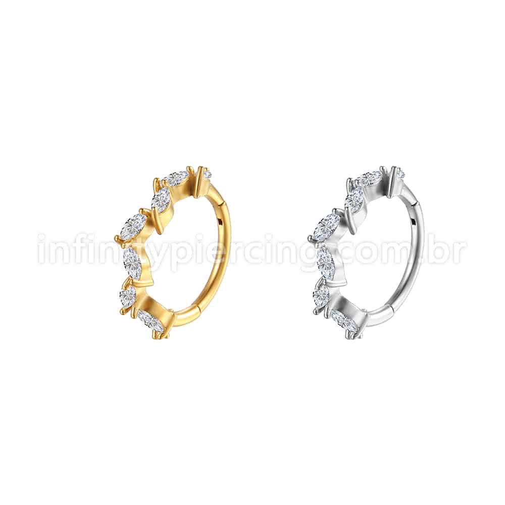 Piercing Argola Aço Cirúrgico Segmento Articulado Losango Zircônias Cravejadas