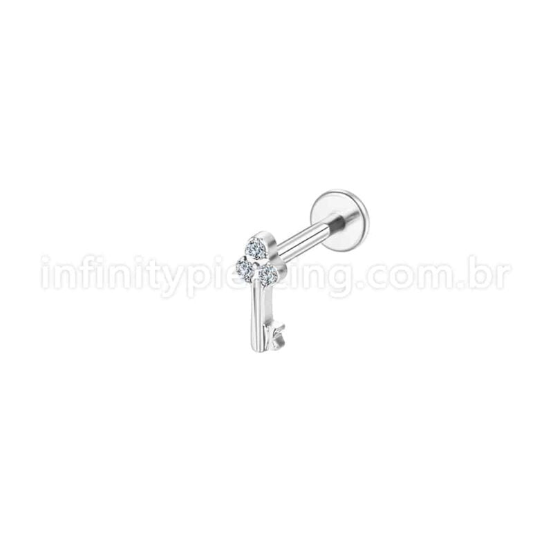 Piercing Labret Aço Cirúrgico Chave Zircônia Cravejada